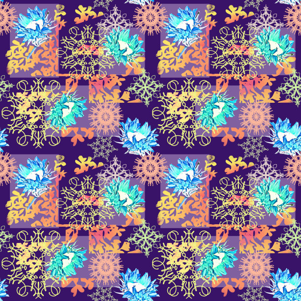 紫蓝几何花纹无缝图案