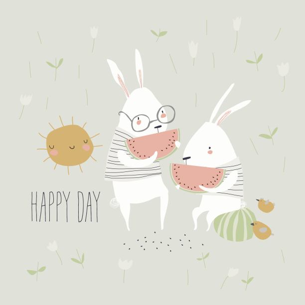 可爱小花兔卡通插画