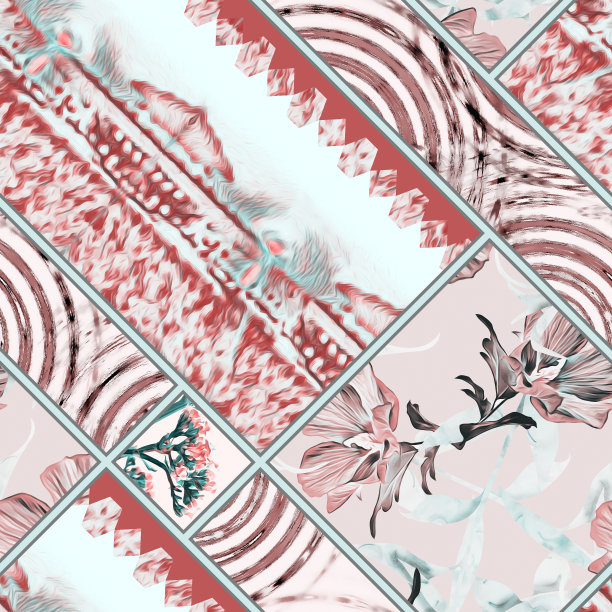 多彩几何花卉拼接图案