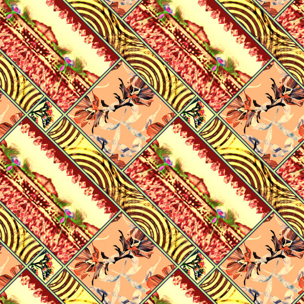 多彩几何花卉拼接图案