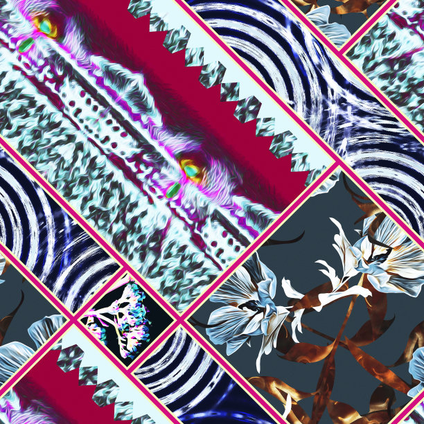 多彩几何花卉拼接图案