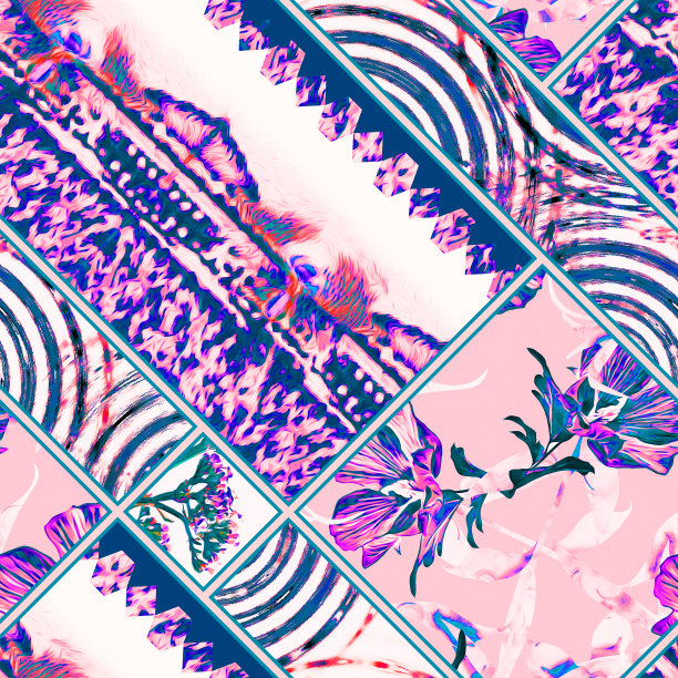 多彩几何花卉拼接图案