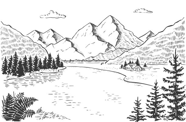 线描山水