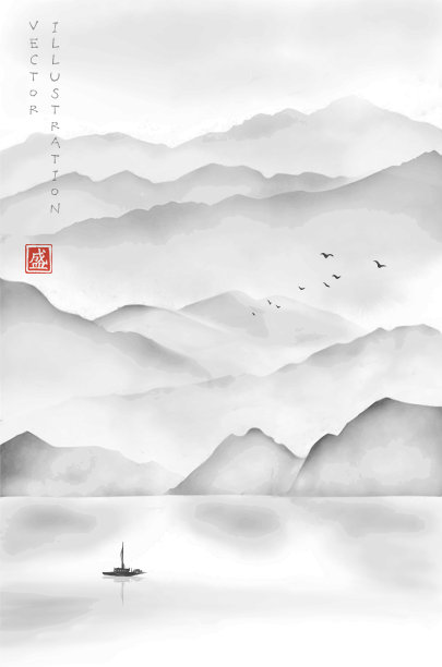 矢量图背景素材中国风山水画