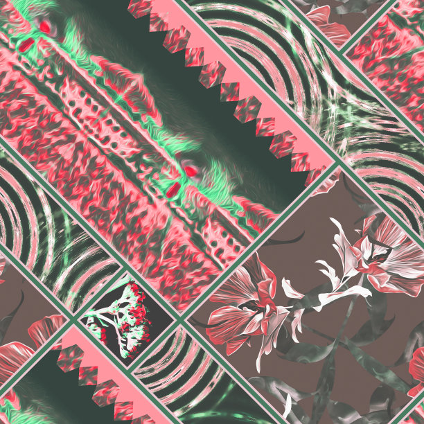 多彩几何花卉拼接图案