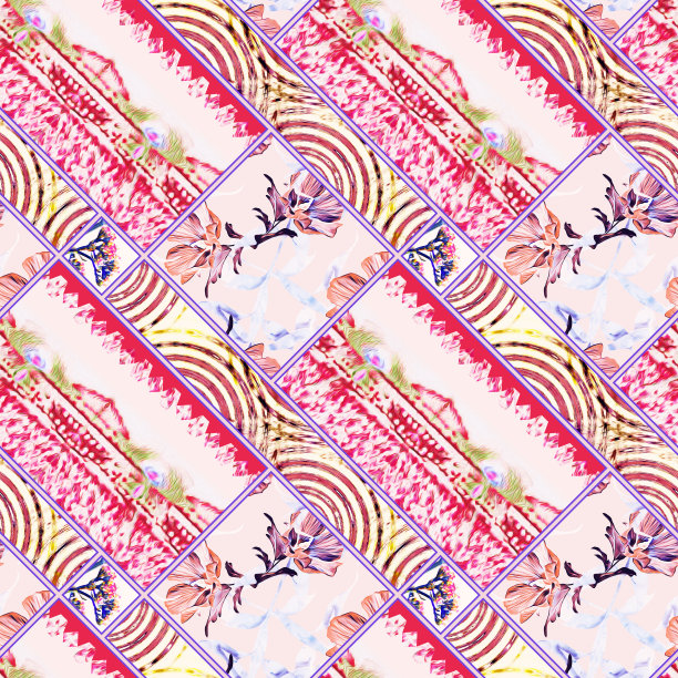 多彩几何花卉拼接图案