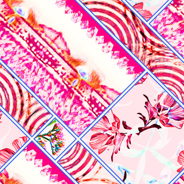 多彩几何花卉拼接图案