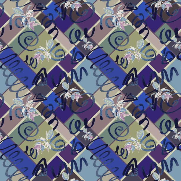 紫蓝几何花纹无缝图案