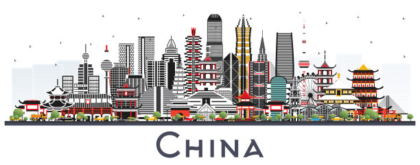 佛山天际线矢量插画地标建筑