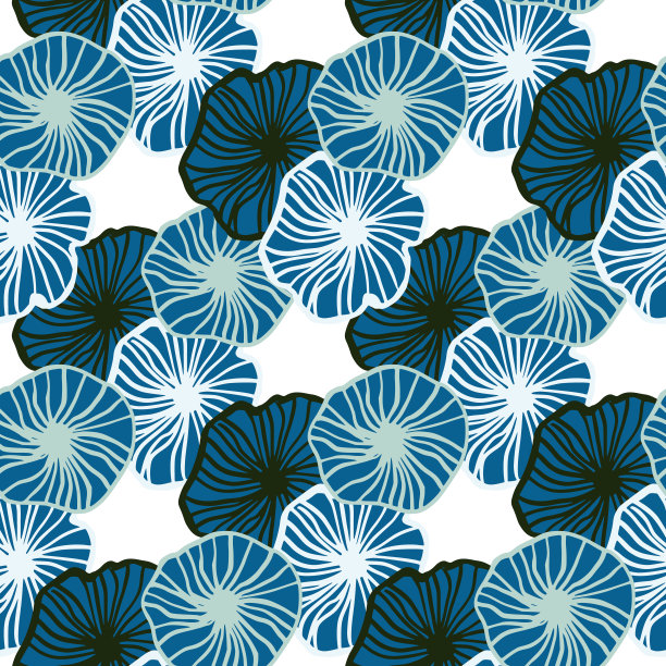 蓝白几何花朵无缝图案