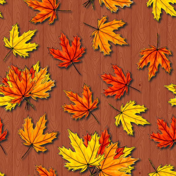 多彩秋季枫叶无缝图案