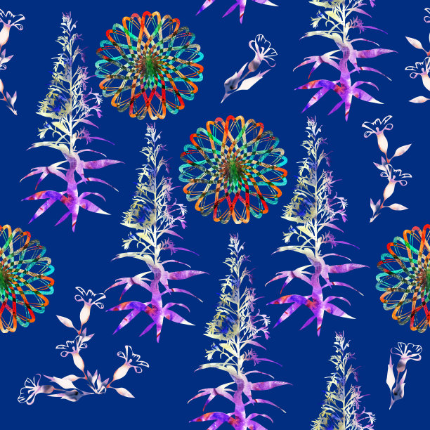 紫蓝几何花纹无缝图案