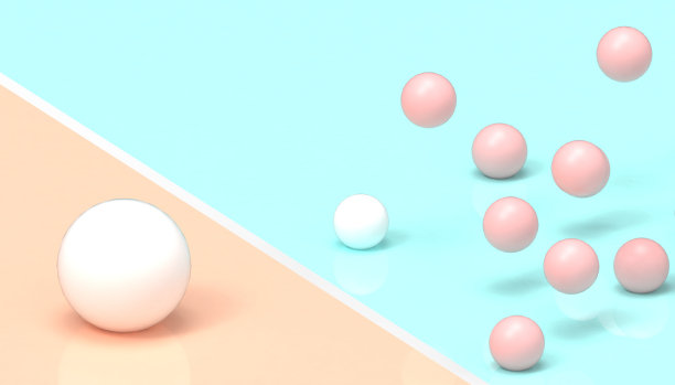 蓝色和橙色背景上的彩色3d球体
