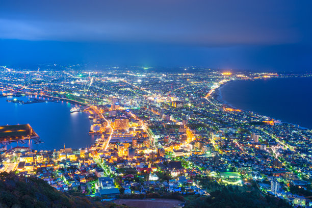 日本北海道函馆俯瞰城市夜景