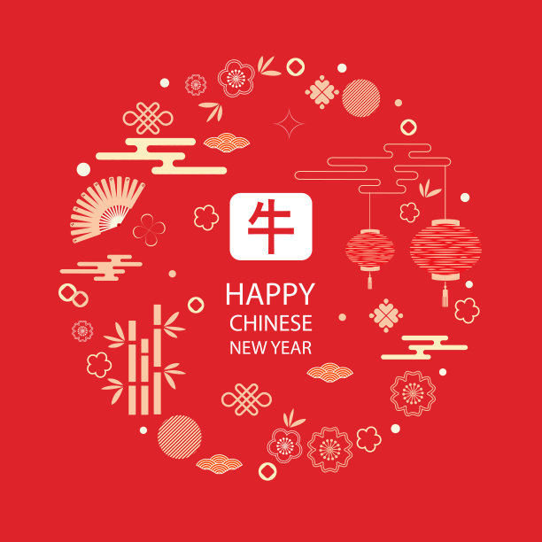 花卉环绕的圆形装饰矢量图案