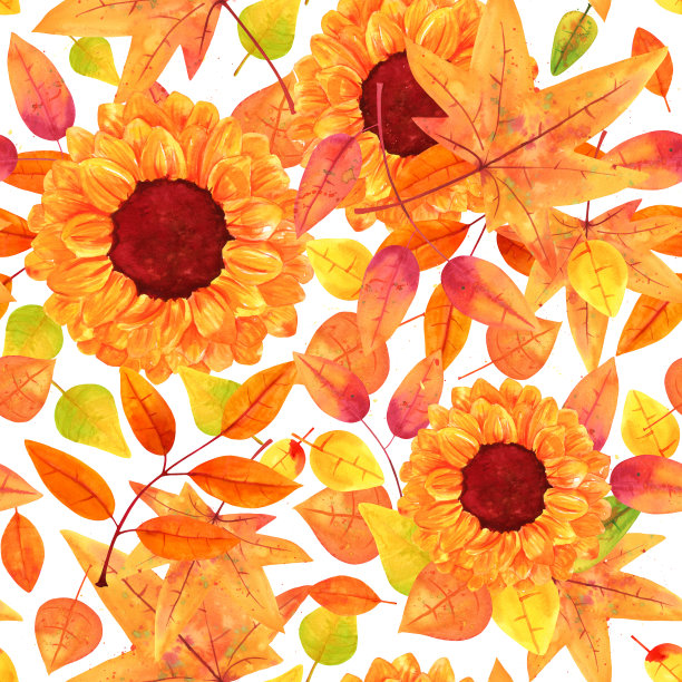 多彩秋季枫叶无缝图案