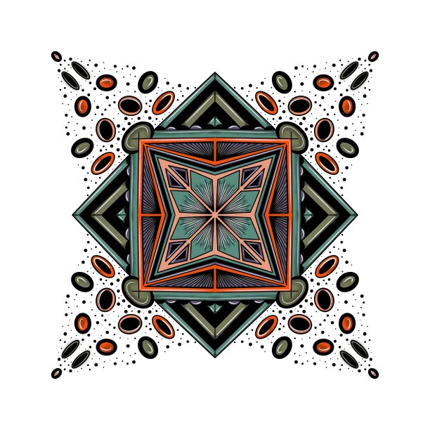 精美绿色圆形几何花纹图案