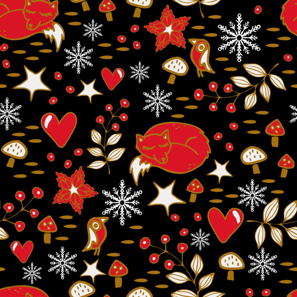 蘑菇四方连续印花图案