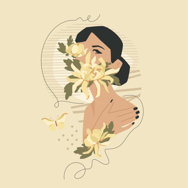 中式优雅女性插画海报