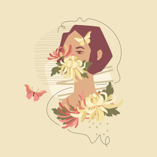 中式优雅女性插画海报