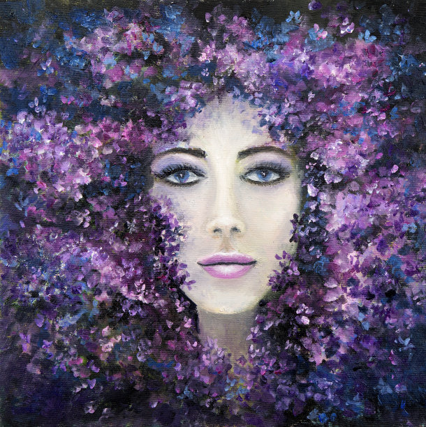 紫色花朵美女艺术挂画装饰画