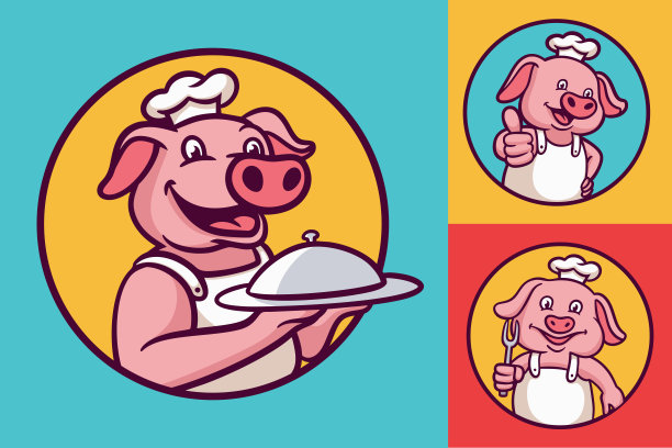 可爱有趣的小猪厨师