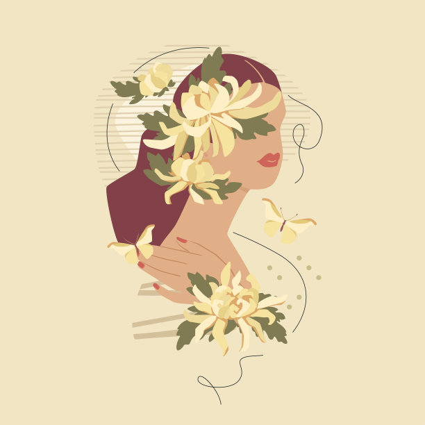 中式优雅女性插画海报