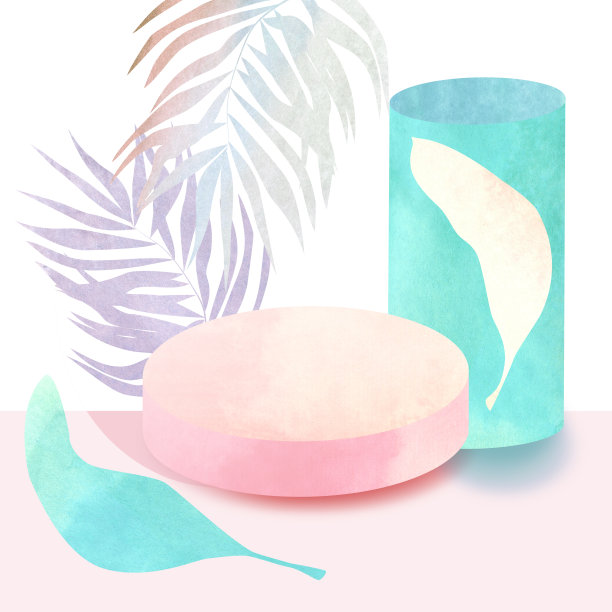 清新蓝绿棕榈叶图案背景