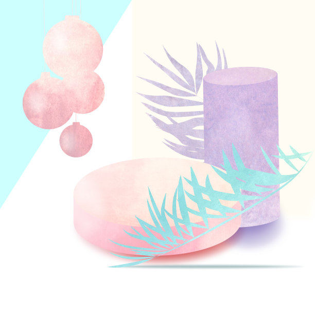 清新蓝绿棕榈叶图案背景