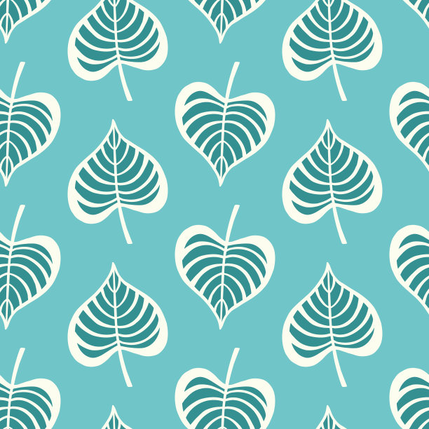 清新蓝绿棕榈叶图案背景