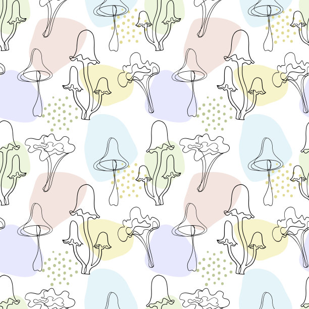 蘑菇四方连续印花图案