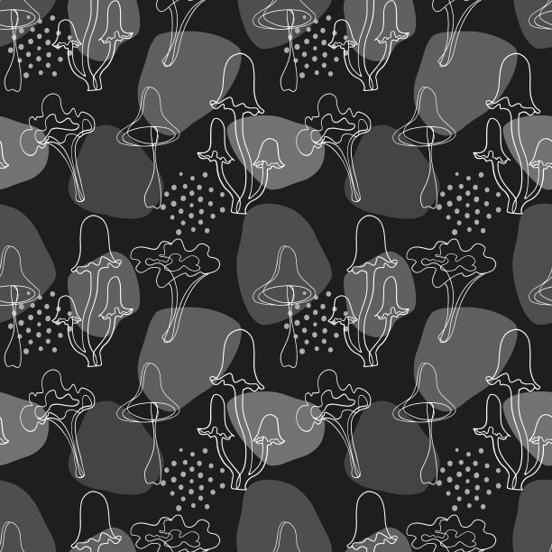 蘑菇四方连续印花图案