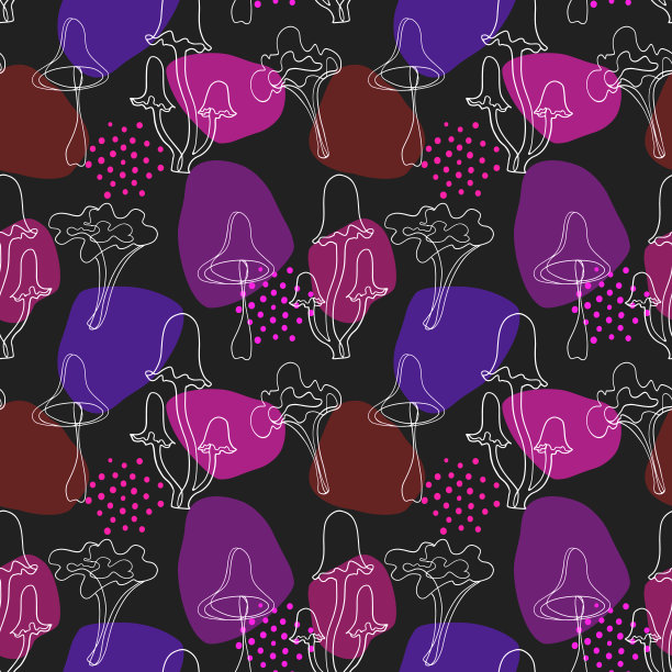 蘑菇四方连续印花图案