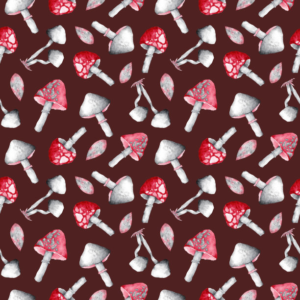 蘑菇四方连续印花图案