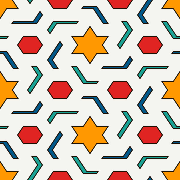 蓝绿几何六边形无缝图案