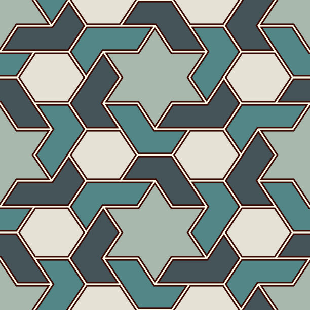 蓝绿几何六边形无缝图案