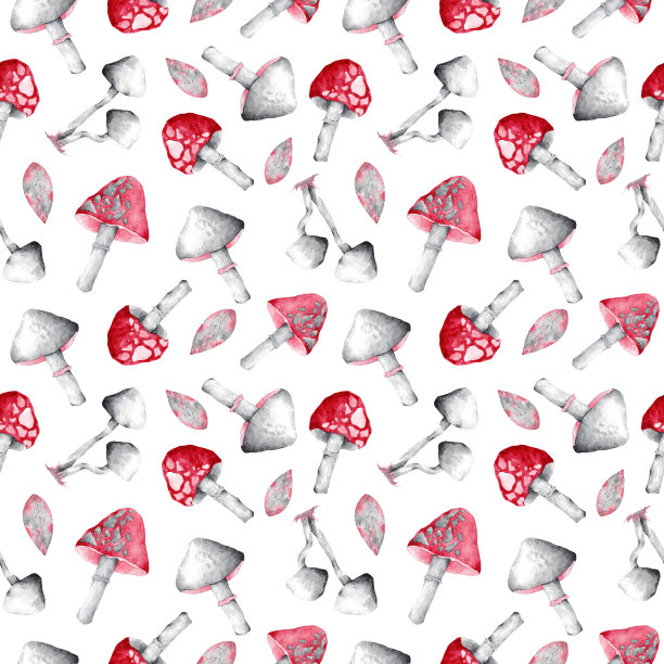 蘑菇四方连续印花图案