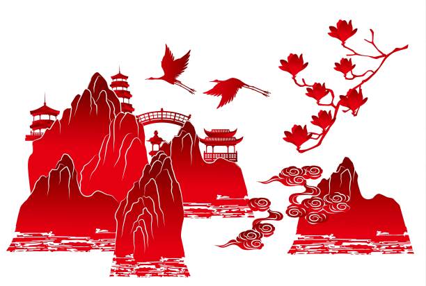 玉兰花水墨山水画