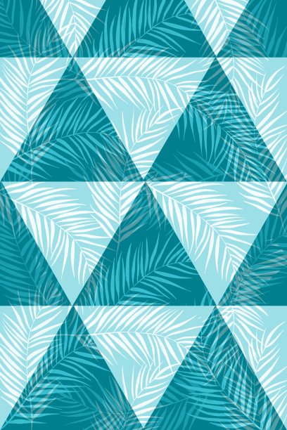 清新蓝绿棕榈叶图案背景