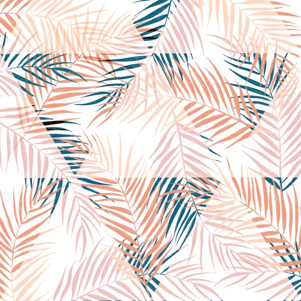 清新蓝绿棕榈叶图案背景