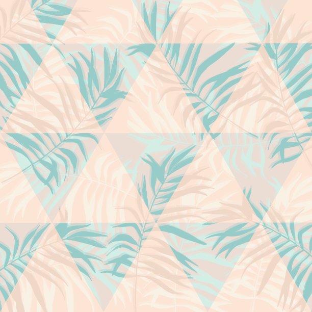 清新蓝绿棕榈叶图案背景