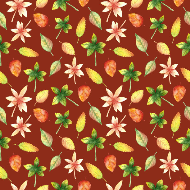 多彩秋季枫叶无缝图案