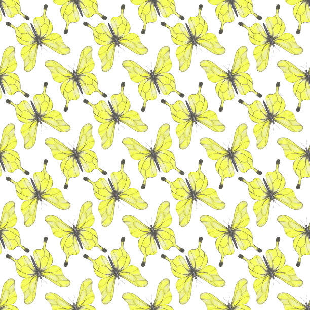 蓝白花卉蝴蝶图案素材