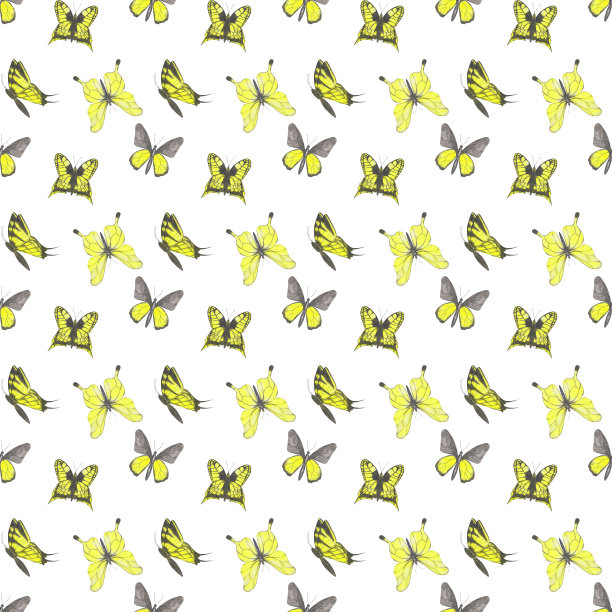 蓝白花卉蝴蝶图案素材