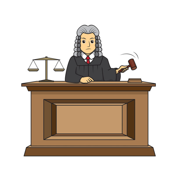 桌子上的法官锤和法律咨询人物