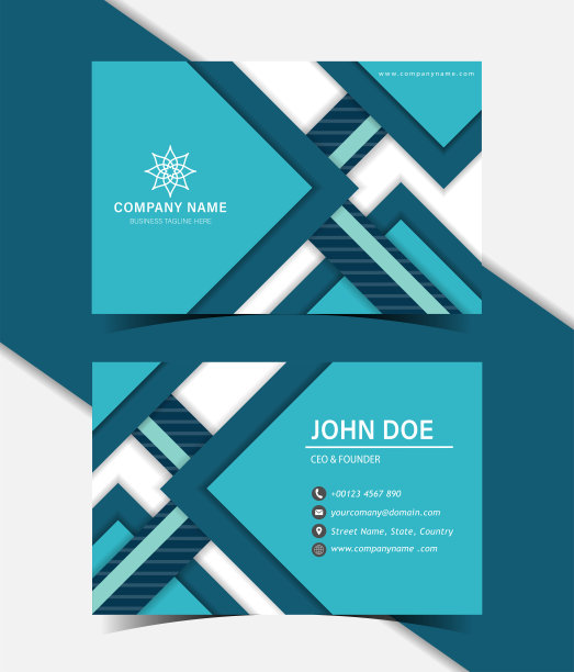 高端蓝色竖版几何底纹名片设计