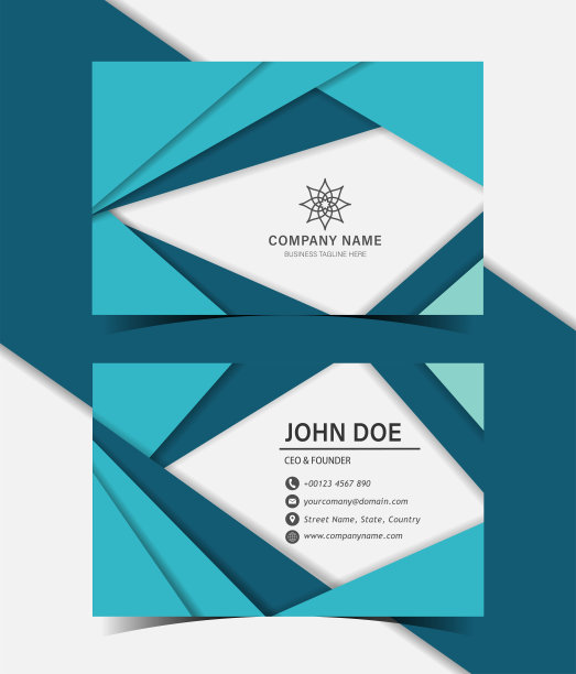 高端蓝色竖版几何底纹名片设计