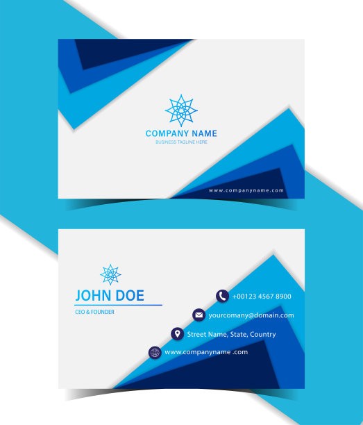 高端蓝色竖版几何底纹名片设计