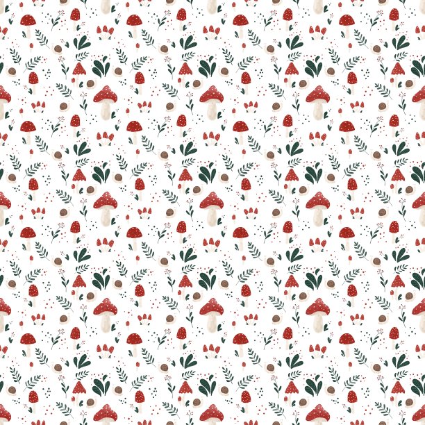 蘑菇四方连续印花图案