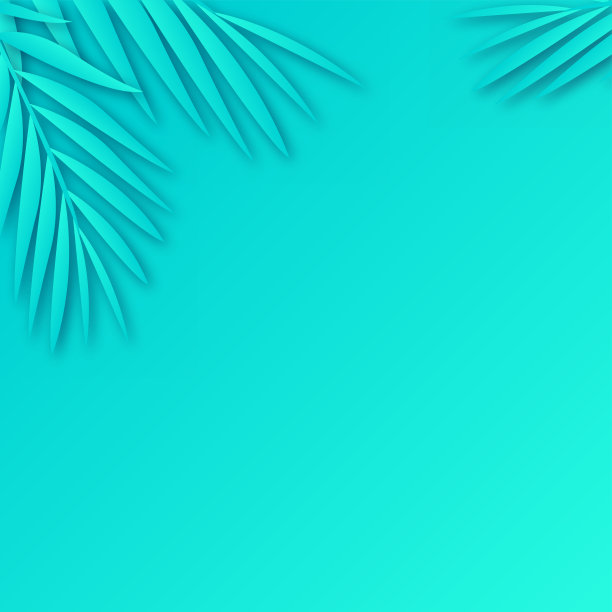 清新蓝绿棕榈叶图案背景